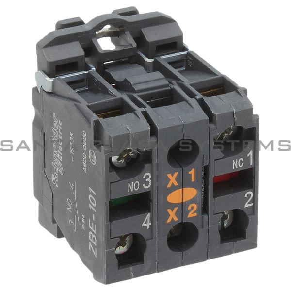 Telemecanique ZB5AW0G55 orange light block with body/fixing collar with integral LED 110...120V 1NO+1NC Product Image